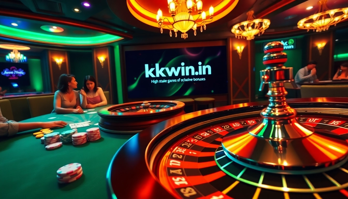Players gambling at a vibrant roulette table showcasing kkwin.in for exclusive gaming bonuses.
